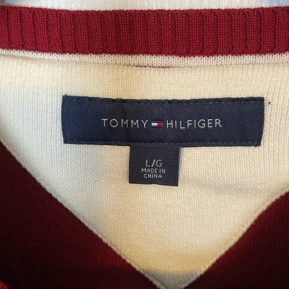 Tommy Hilfiger Men's V-Neck Red and Gray Sweater - Picture 3 of 5